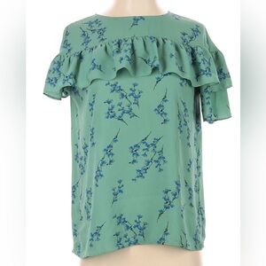 LOFT Green Floral Ruffle Blouse